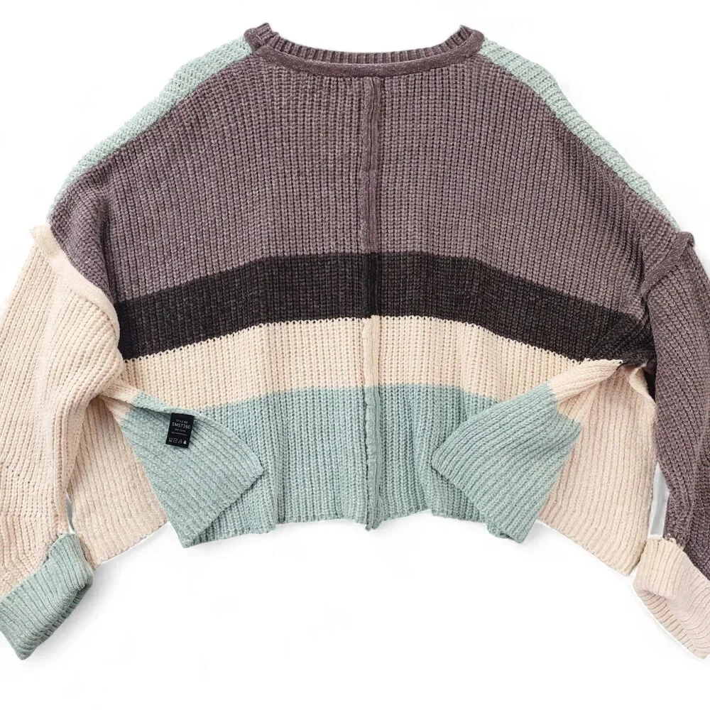 Pol Cropped Sweater Womens Small Colorblock Oversized Boho Modern Comfort